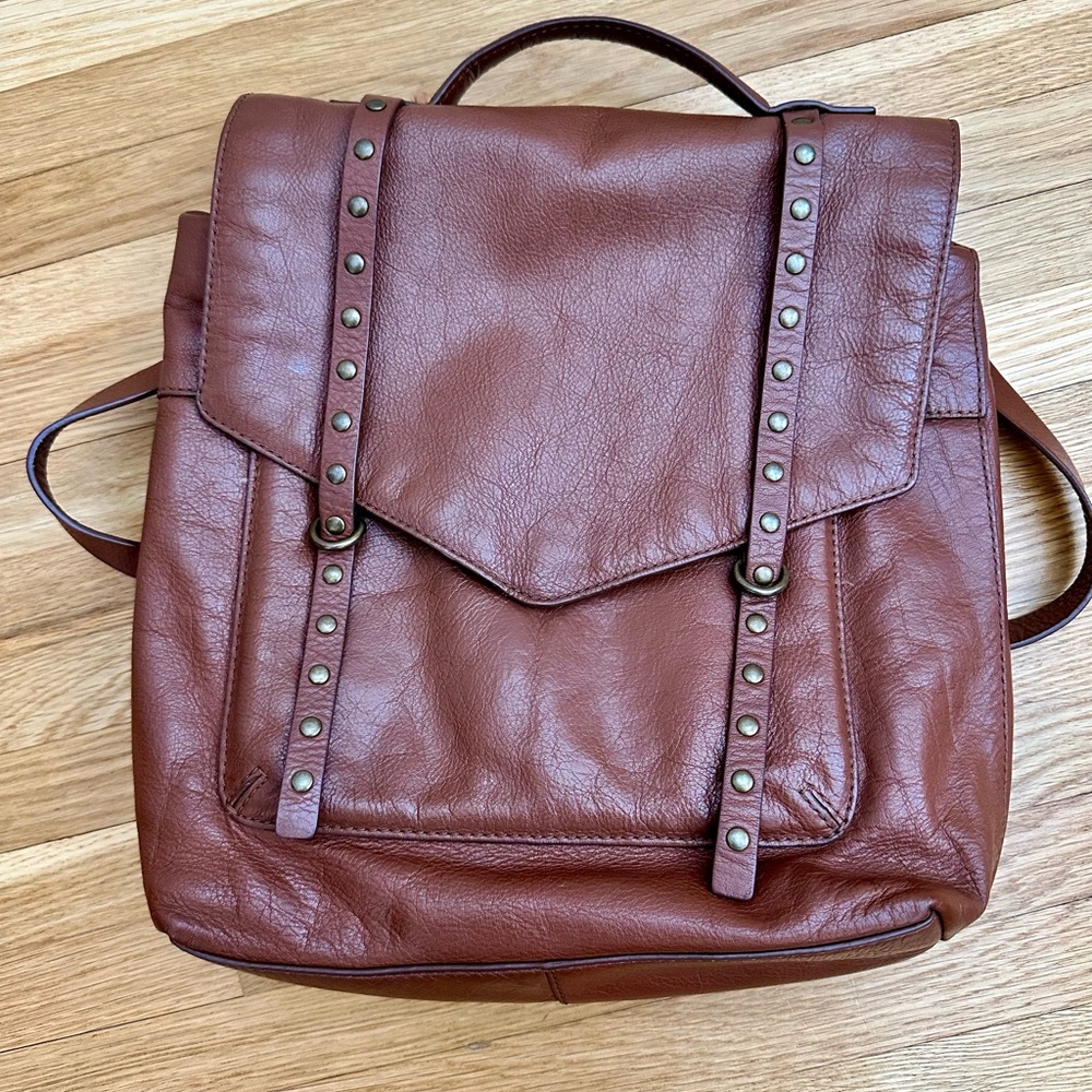 Lucky Brand Group Vamp Cognac Brown Soft Leather Utility Messenger Backpack